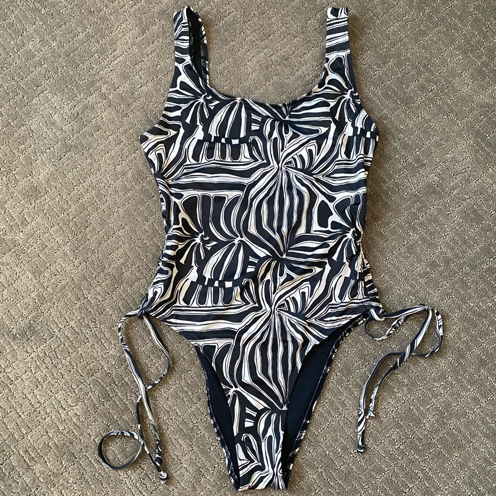 Topshop Abstract Print Swimsuit in Monochrome